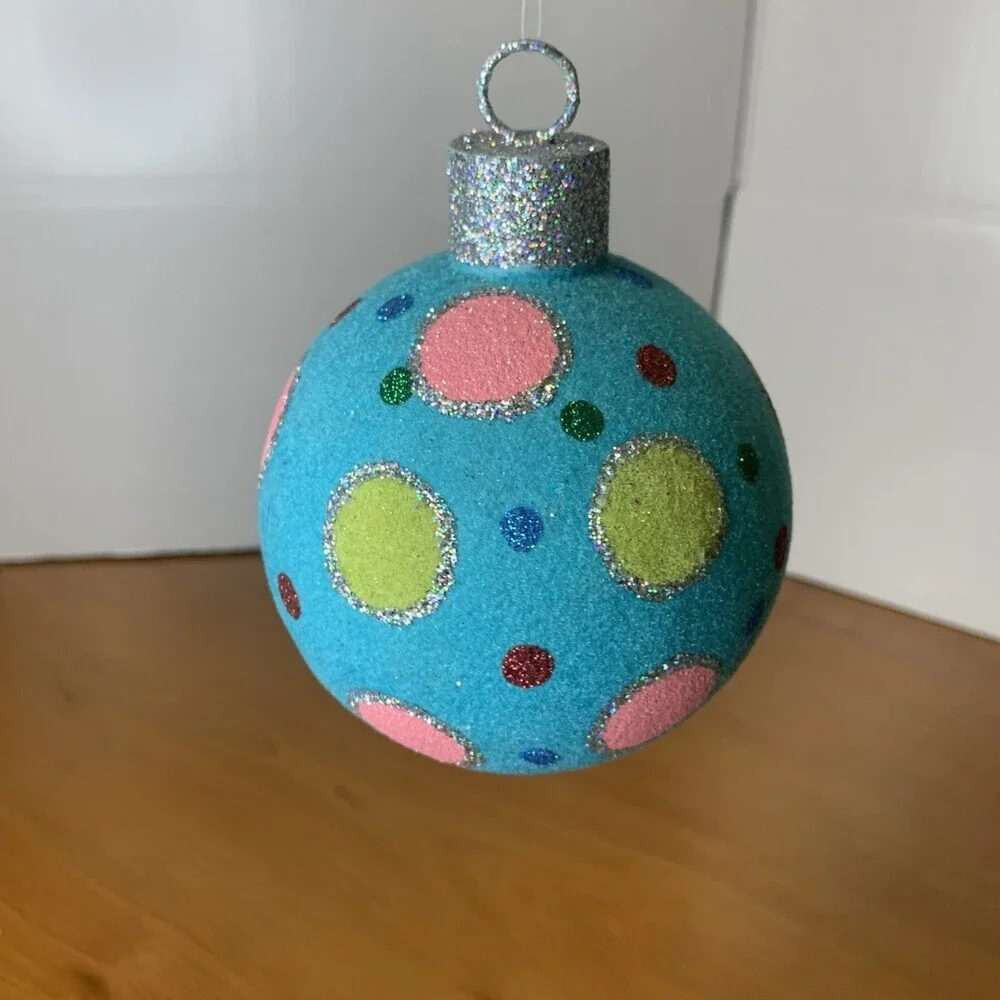 Raz Snowdoodles Christmas Ball 4” Blue Multicolored